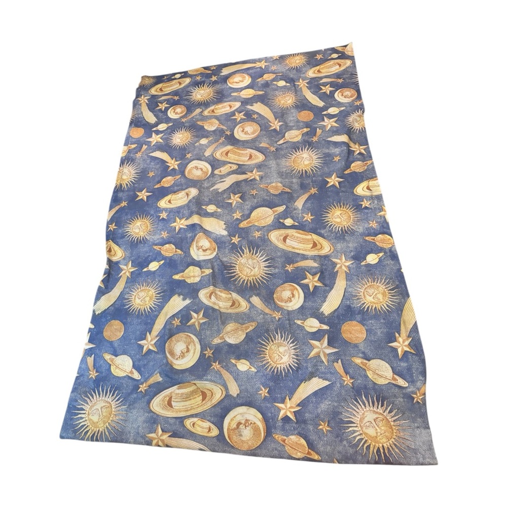 Vintage 90s Celestial Sun Moon Stars Blanket - Navy Gold Whimsigoth Fleece Throw